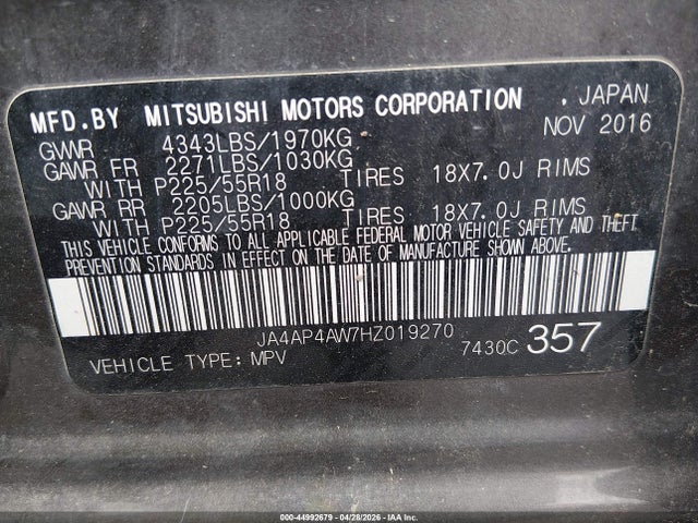 Продаж на аукціоні авто 2017 Mitsubishi Outlander Sport 2.4 Sel, vin: JA4AP4AW7HZ019270, номер лоту: 44992679
