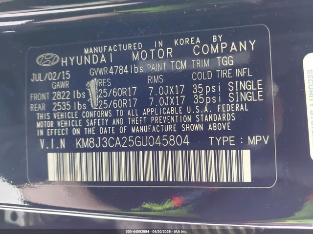 44992694 :رقم المزاد ، KM8J3CA25GU045804 vin ، 2016 Hyundai Tucson Eco مزاد بيع