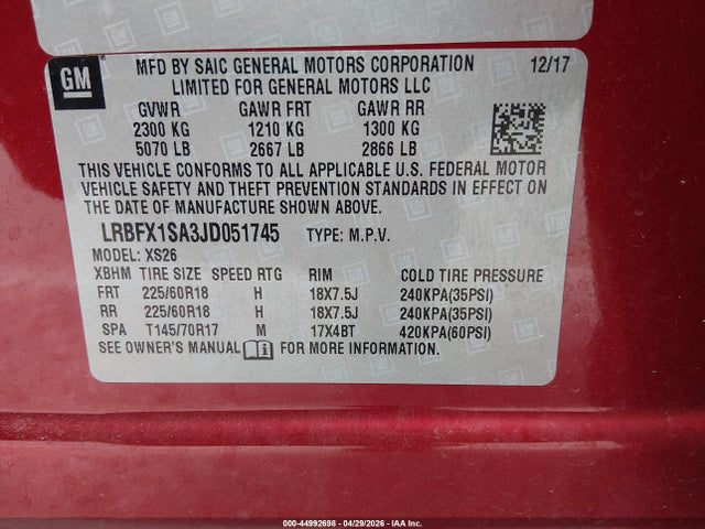Продажа на аукционе авто 2018 Buick Envision Essence, vin: LRBFX1SA3JD051745, номер лота: 44992698