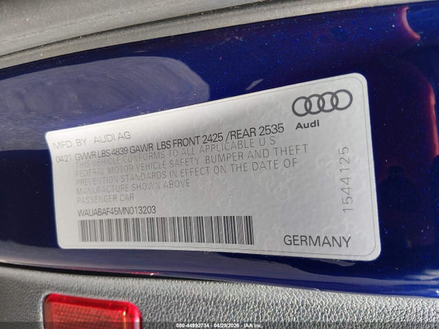 Продаж на аукціоні авто 2021 Audi A4 Premium 40 Tfsi Quattro S Tronic, vin: WAUABAF45MN013203, номер лоту: 44992734