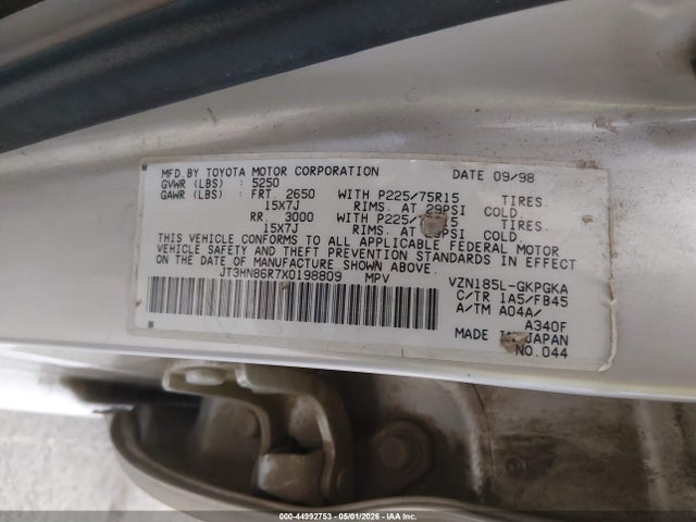 1999 Toyota 4runner Sr5 V6 მანქანა იყიდება აუქციონზე, vin: JT3HN86R7X0198809, აუქციონის ნომერი: 44992753