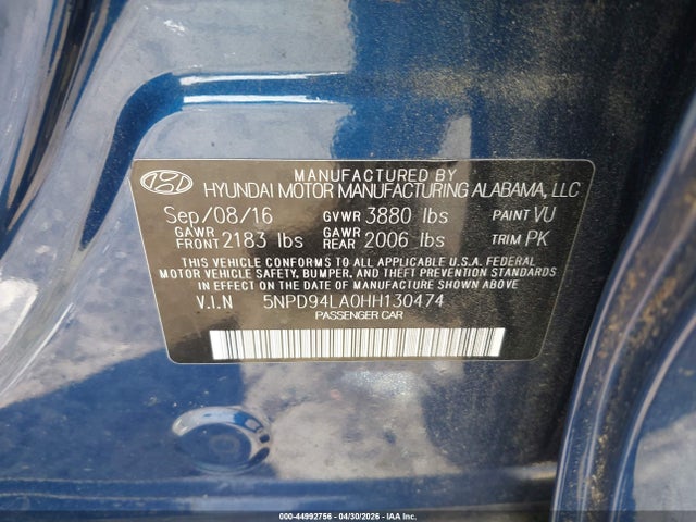 2017 Hyundai Elantra Eco მანქანა იყიდება აუქციონზე, vin: 5NPD94LA0HH130474, აუქციონის ნომერი: 44992756