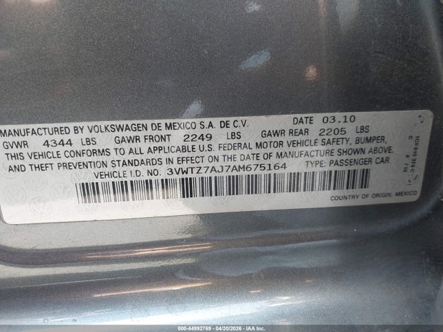 Продажа на аукционе авто 2010 Volkswagen Jetta Se, vin: 3VWTZ7AJ7AM675164, номер лота: 44992769