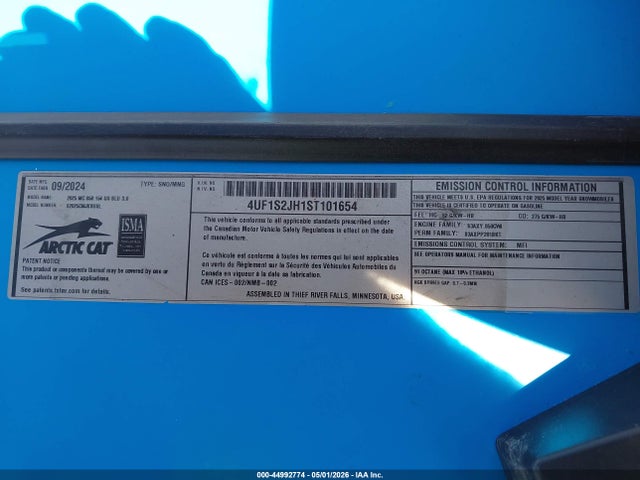 Auction sale of the 2025 Arctic Cat Mountain Cat 858, vin: 4UF1S2JH1ST101654, lot number: 44992774