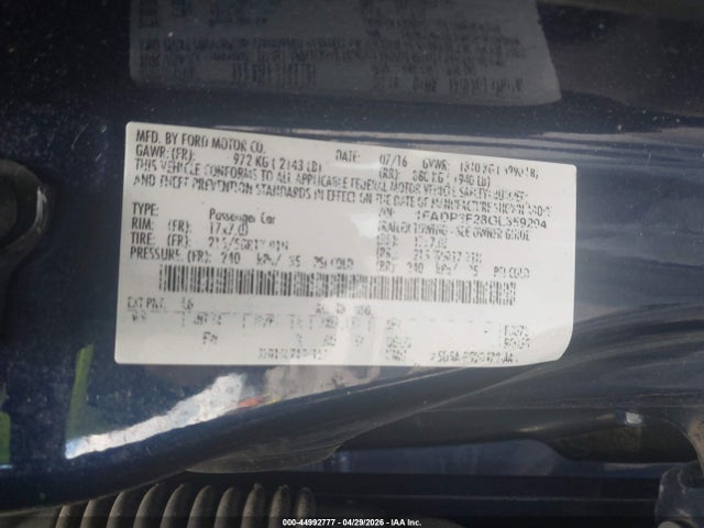 44992777 :رقم المزاد ، 1FADP3F28GL359294 vin ، 2016 Ford Focus Se مزاد بيع