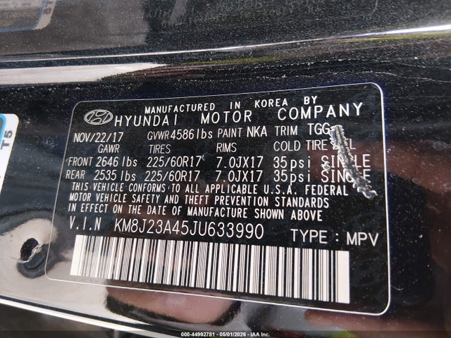 2018 Hyundai Tucson Se მანქანა იყიდება აუქციონზე, vin: KM8J23A45JU633990, აუქციონის ნომერი: 44992781
