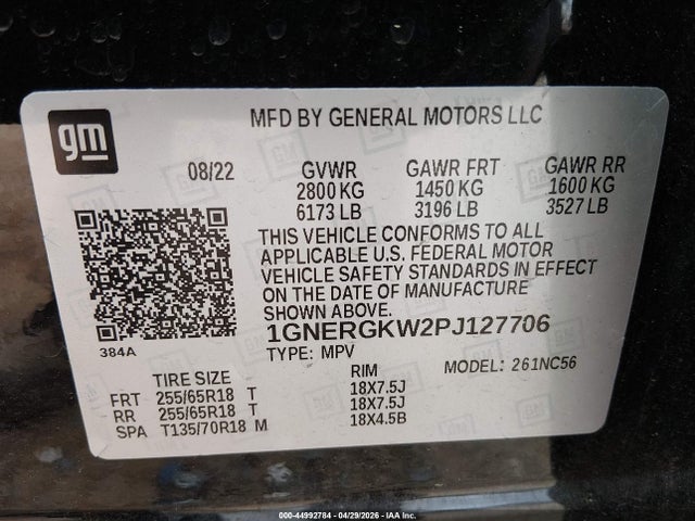 2023 Chevrolet Traverse Fwd Lt Cloth მანქანა იყიდება აუქციონზე, vin: 1GNERGKW2PJ127706, აუქციონის ნომერი: 44992784