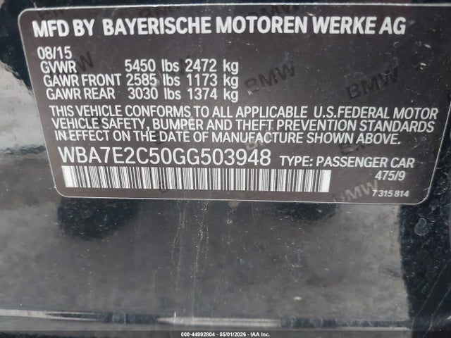 Продаж на аукціоні авто 2016 Bmw 740i, vin: WBA7E2C50GG503948, номер лоту: 44992804
