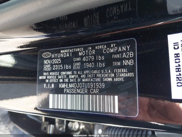 2026 Hyundai Elantra Hybrid Blue მანქანა იყიდება აუქციონზე, vin: KMHLM4DJ0TU191939, აუქციონის ნომერი: 44992806
