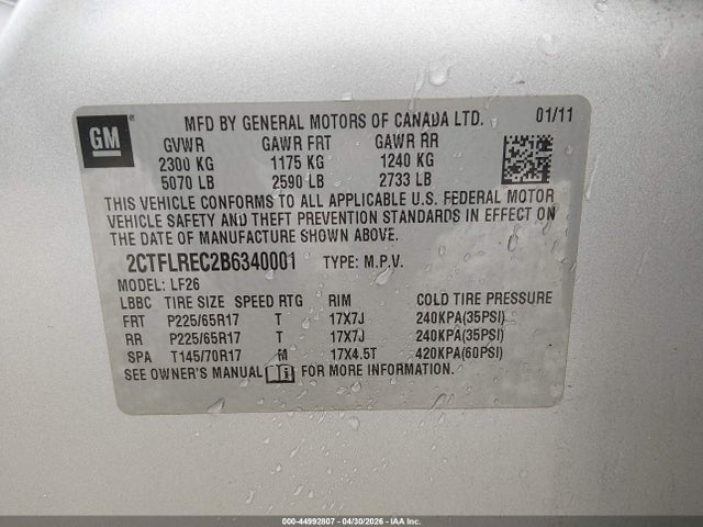 Aukcja sprzedaży 2011 Gmc Terrain Sle-1, vin: 2CTFLREC2B6340001, numer aukcji: 44992807