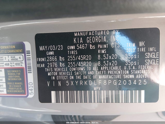 Aukcja sprzedaży 2023 Kia Sorento X-line Sx Prestige, vin: 5XYRKDLF8PG203425, numer aukcji: 44992816