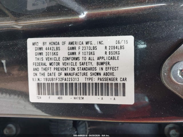 44992818 :رقم المزاد ، 19UUB1F32FA025313 vin ، 2015 Acura Tlx مزاد بيع