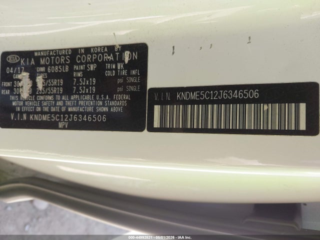 Aukcja sprzedaży 2018 Kia Sedona Sx Limited, vin: KNDME5C12J6346506, numer aukcji: 44992821