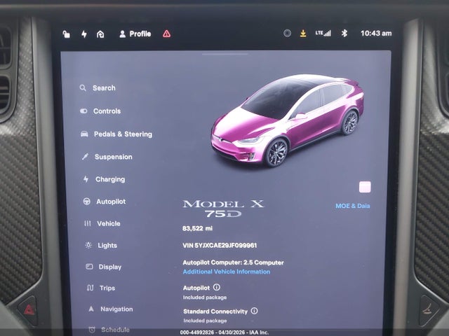Продажа на аукционе авто 2018 Tesla Model X 100d/75d/p100d, vin: 5YJXCAE29JF099961, номер лота: 44992826
