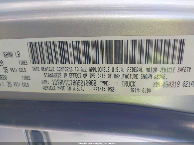 Aukcja sprzedaży 2010 Dodge Ram 1500, vin: 1D7RV1CT8AS210068, numer aukcji: 44992846