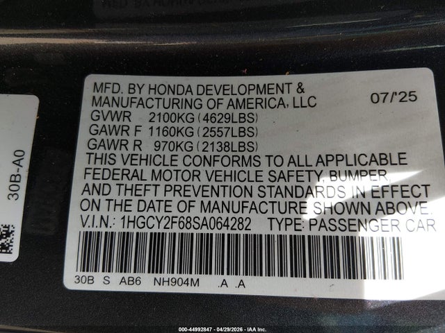 Aukcja sprzedaży 2025 Honda Accord Hybrid Ex-l, vin: 1HGCY2F68SA064282, numer aukcji: 44992847