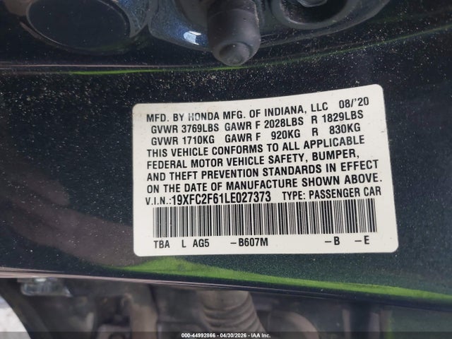 Продажа на аукционе авто 2020 Honda Civic Lx, vin: 19XFC2F61LE027373, номер лота: 44992866