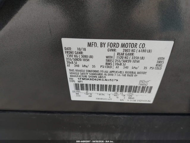 Продажа на аукционе авто 2019 Ford Explorer Xlt, vin: 1FM5K8D82KGA05379, номер лота: 44992897