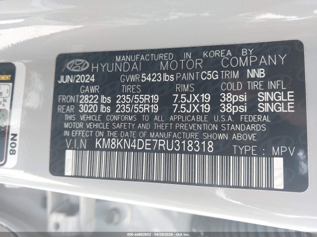 2024 Hyundai Ioniq 5 Sel მანქანა იყიდება აუქციონზე, vin: KM8KN4DE7RU318318, აუქციონის ნომერი: 44992902