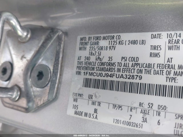 2015 Ford Escape Titanium მანქანა იყიდება აუქციონზე, vin: 1FMCU0J94FUA32879, აუქციონის ნომერი: 44992913