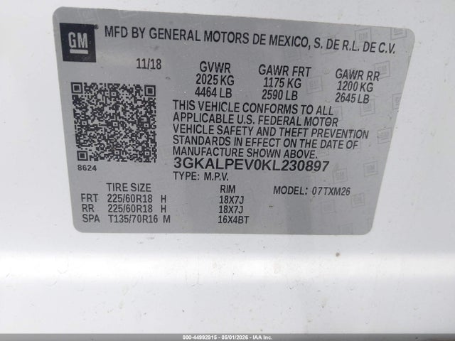 Aukcja sprzedaży 2019 Gmc Terrain Slt, vin: 3GKALPEV0KL230897, numer aukcji: 44992915