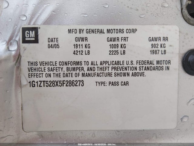 Aukcja sprzedaży 2005 Chevrolet Malibu Ls, vin: 1G1ZT528X5F286273, numer aukcji: 44992918