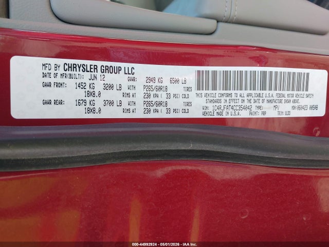 Продажа на аукционе авто 2012 Jeep Grand Cherokee Laredo, vin: 1C4RJFAT4CC354042, номер лота: 44992924