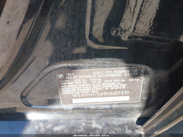 Продаж на аукціоні авто 2009 Bmw 328i, vin: WBAPH77549NM27339, номер лоту: 44992928