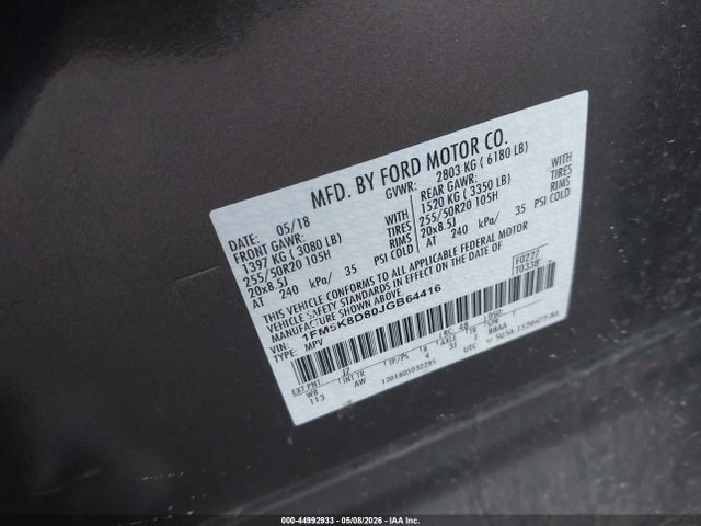 Продаж на аукціоні авто 2018 Ford Explorer Xlt, vin: 1FM5K8D80JGB64416, номер лоту: 44992933