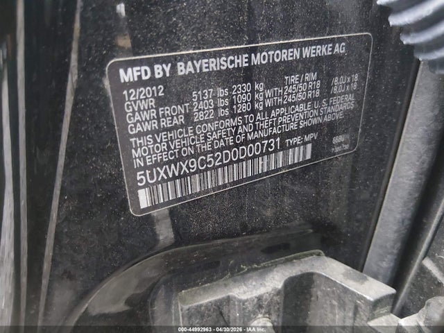 44992963 :رقم المزاد ، 5UXWX9C52D0D00731 vin ، 2013 Bmw X3 Xdrive28i مزاد بيع