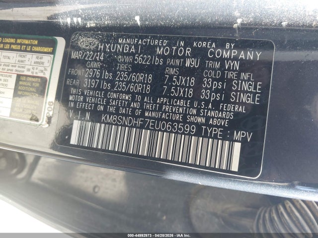 KM8SNDHF7EU063599 Hyundai Santa Fe Gls