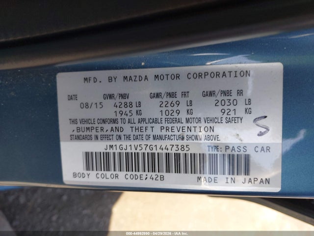 JM1GJ1V57G1447385 Mazda Mazda6 I Touring