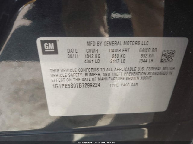 44992993 :رقم المزاد ، 1G1PE5S97B7299224 vin ، 2011 Chevrolet Cruze Lt مزاد بيع
