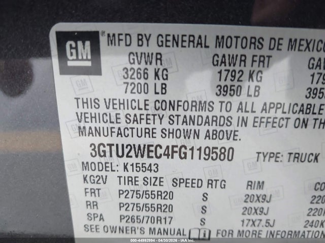 3GTU2WEC4FG119580 GMC Sierra 1500 Denali