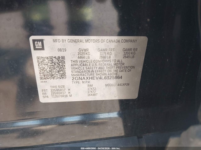 Aukcja sprzedaży 2020 Chevrolet Equinox Fwd Ls, vin: 2GNAXHEV4L6125864, numer aukcji: 44992998