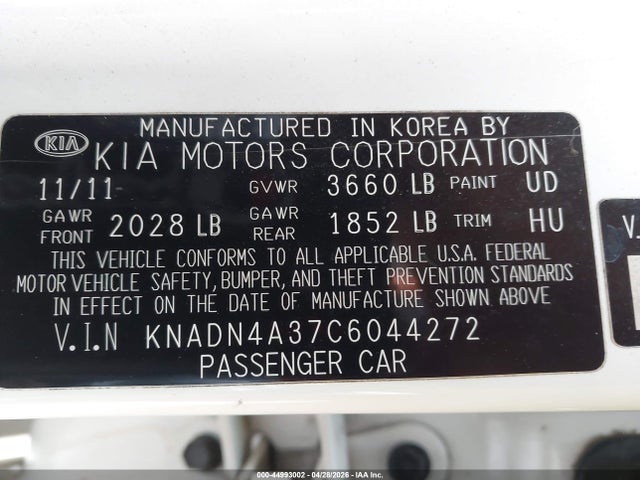 Продажа на аукционе авто 2012 Kia Rio Ex, vin: KNADN4A37C6044272, номер лота: 44993002