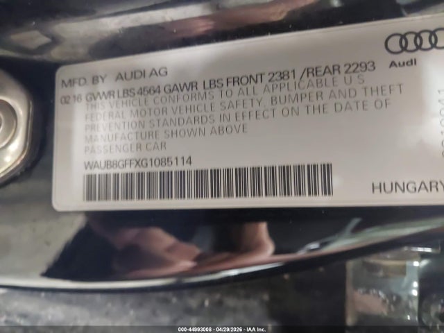 Aukcja sprzedaży 2016 Audi A3 2.0t Premium, vin: WAUB8GFFXG1085114, numer aukcji: 44993008