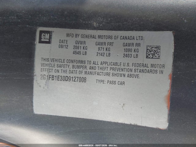 Aukcja sprzedaży 2013 Chevrolet Camaro 1lt, vin: 2G1FB1E30D9127008, numer aukcji: 44993028