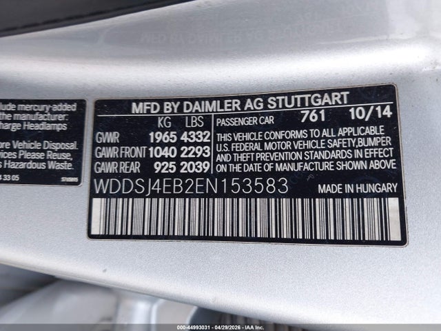 2014 Mercedes-benz Cla 250 მანქანა იყიდება აუქციონზე, vin: WDDSJ4EB2EN153583, აუქციონის ნომერი: 44993031