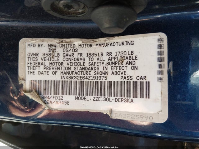 Продаж на аукціоні авто 2004 Toyota Corolla S, vin: 1NXBR32E64Z191975, номер лоту: 44993057
