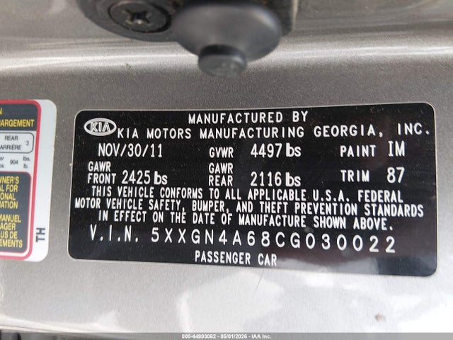 Aukcja sprzedaży 2012 Kia Optima Ex Turbo, vin: 5XXGN4A68CG030022, numer aukcji: 44993062