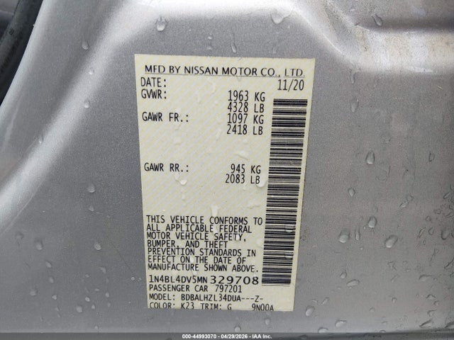44993070 :رقم المزاد ، 1N4BL4DV5MN329708 vin ، 2021 Nissan Altima Sv Fwd مزاد بيع
