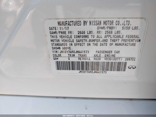 44993074 :رقم المزاد ، JN1EV7AR0JM441573 vin ، 2018 Infiniti Q50 3.0t Luxe مزاد بيع