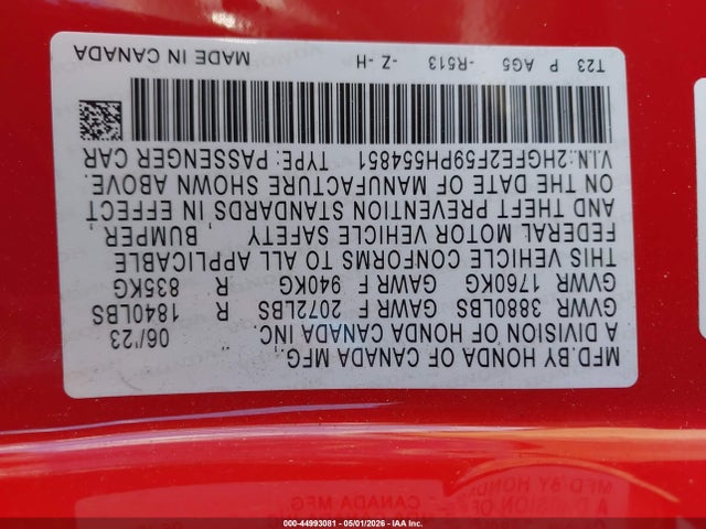 Продажа на аукционе авто 2023 Honda Civic Sport, vin: 2HGFE2F59PH554851, номер лота: 44993081