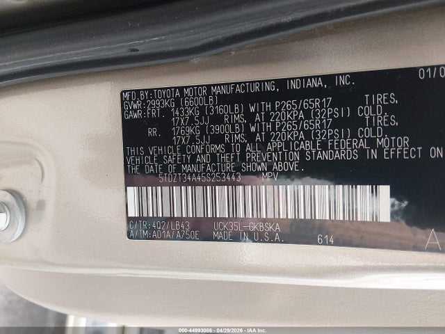 Aukcja sprzedaży 2005 Toyota Sequoia Sr5 V8, vin: 5TDZT34A45S253443, numer aukcji: 44993086