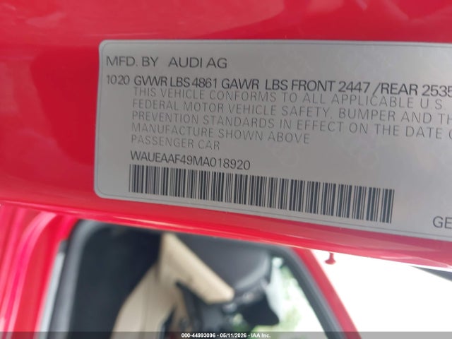 Продаж на аукціоні авто 2021 Audi A4 Premium Plus 45 Tfsi S Line Quattro S Tronic, vin: WAUEAAF49MA018920, номер лоту: 44993096
