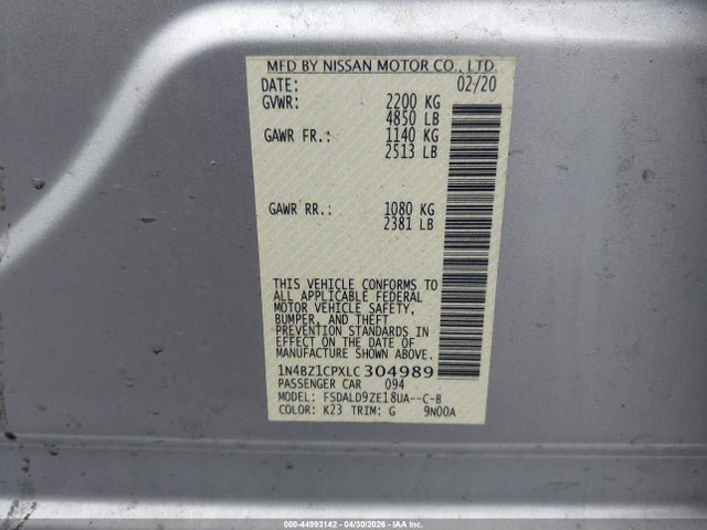 Продаж на аукціоні авто 2020 Nissan Leaf Sv Plus 62 Kwh, vin: 1N4BZ1CPXLC304989, номер лоту: 44993142
