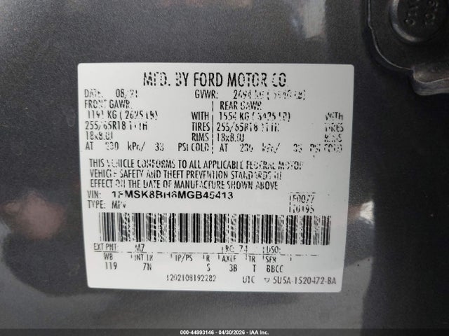 Продаж на аукціоні авто 2021 Ford Explorer, vin: 1FMSK8BH6MGB45413, номер лоту: 44993146