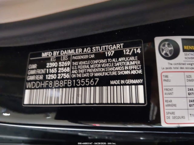 44993147 :رقم المزاد ، WDDHF8JB8FB135567 vin ، 2015 Mercedes-benz E 350 4matic مزاد بيع