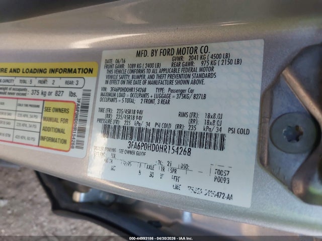 Ford FUSION SE 2017 3FA6P0HD0HR154268 Image 9